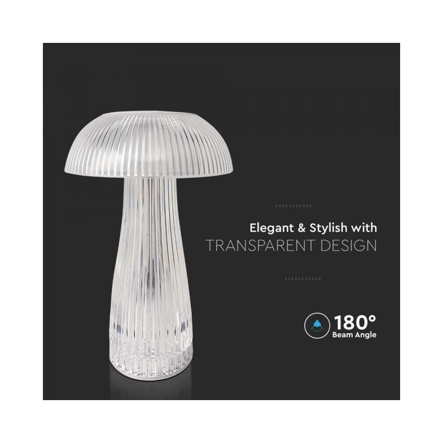 LED Dimmable rechargeable touch table lamp LED/1W/5V 3000-6000K 1800 mAh clear