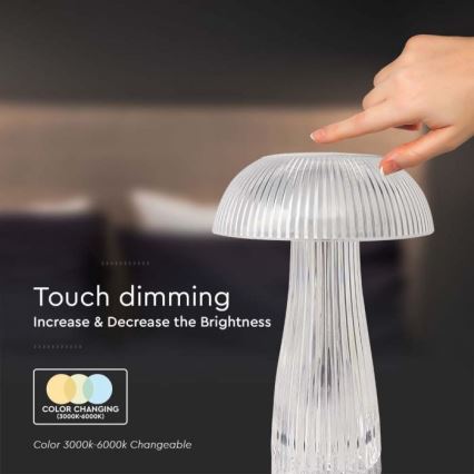 LED Dimmable rechargeable touch table lamp LED/1W/5V 3000-6000K 1800 mAh clear
