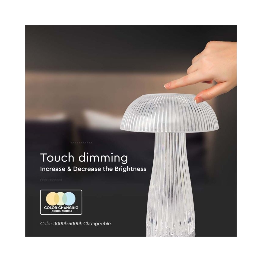 LED Dimmable rechargeable touch table lamp LED/1W/5V 3000-6000K 1800 mAh clear