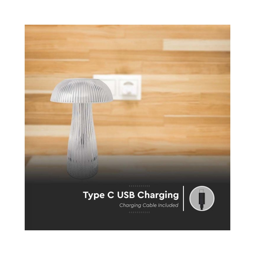 LED Dimmable rechargeable touch table lamp LED/1W/5V 3000-6000K 1800 mAh clear