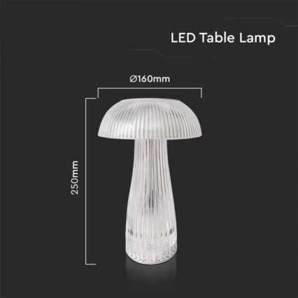 LED Dimmable rechargeable touch table lamp LED/1W/5V 3000-6000K 1800 mAh clear