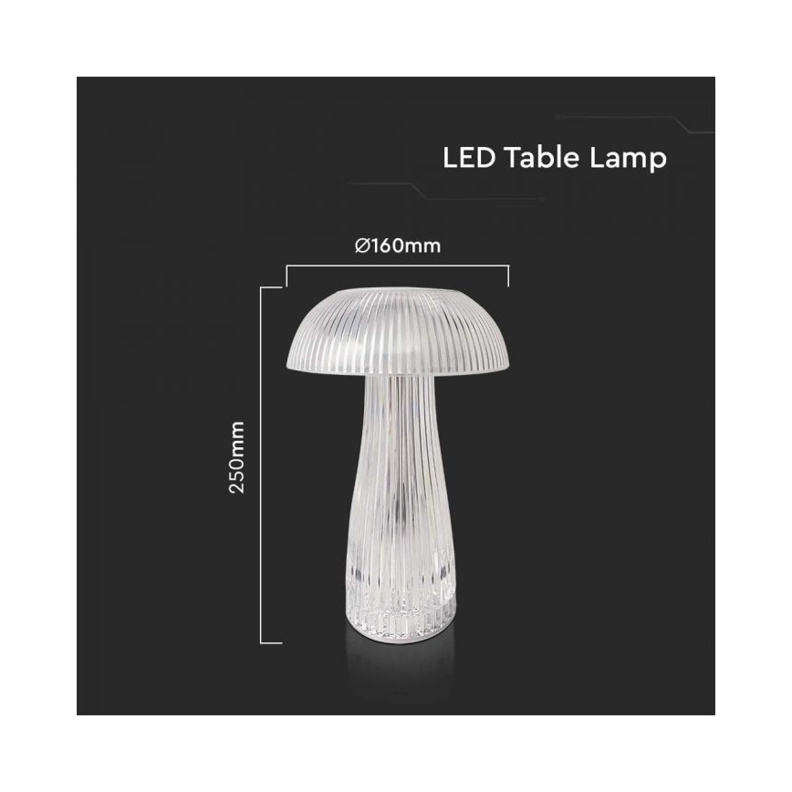 LED Dimmable rechargeable touch table lamp LED/1W/5V 3000-6000K 1800 mAh clear