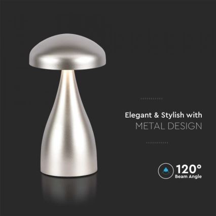 LED Dimmable rechargeable touch table lamp LED/1W/5V 3000-6000K 1800 mAh silver