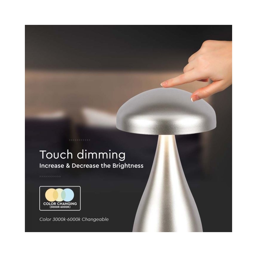 LED Dimmable rechargeable touch table lamp LED/1W/5V 3000-6000K 1800 mAh silver