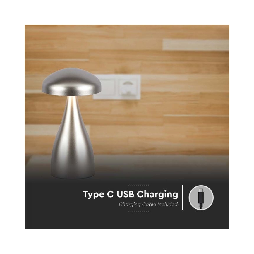 LED Dimmable rechargeable touch table lamp LED/1W/5V 3000-6000K 1800 mAh silver