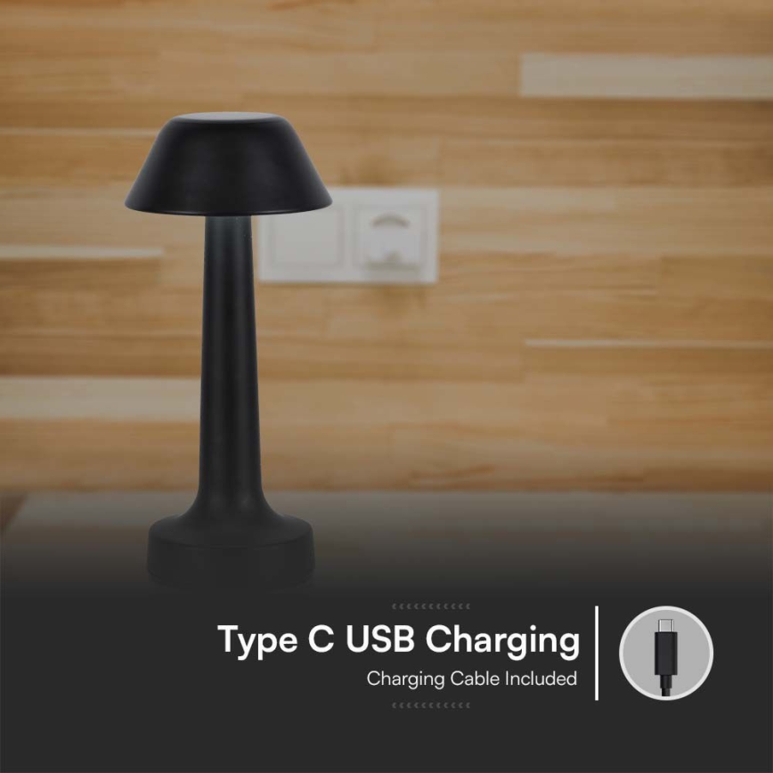 LED Dimmable rechargeable touch table lamp LED/1W/5V 3000-6000K 1800 mAh black