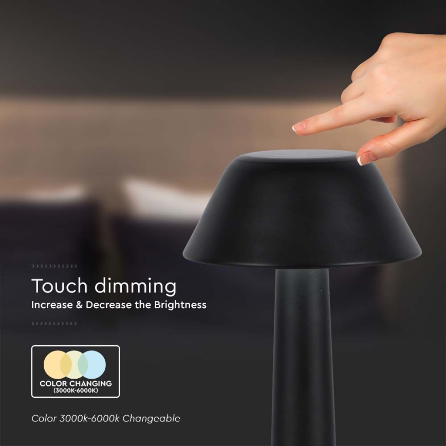 LED Dimmable rechargeable touch table lamp LED/1W/5V 3000-6000K 1800 mAh black