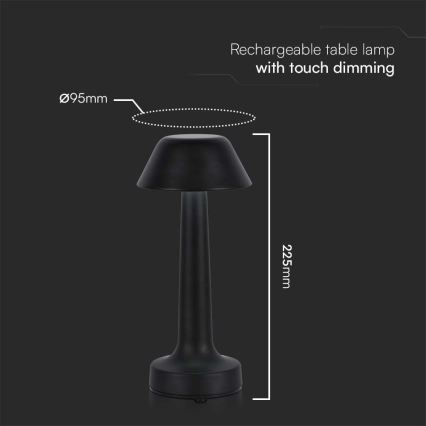 LED Dimmable rechargeable touch table lamp LED/1W/5V 3000-6000K 1800 mAh black