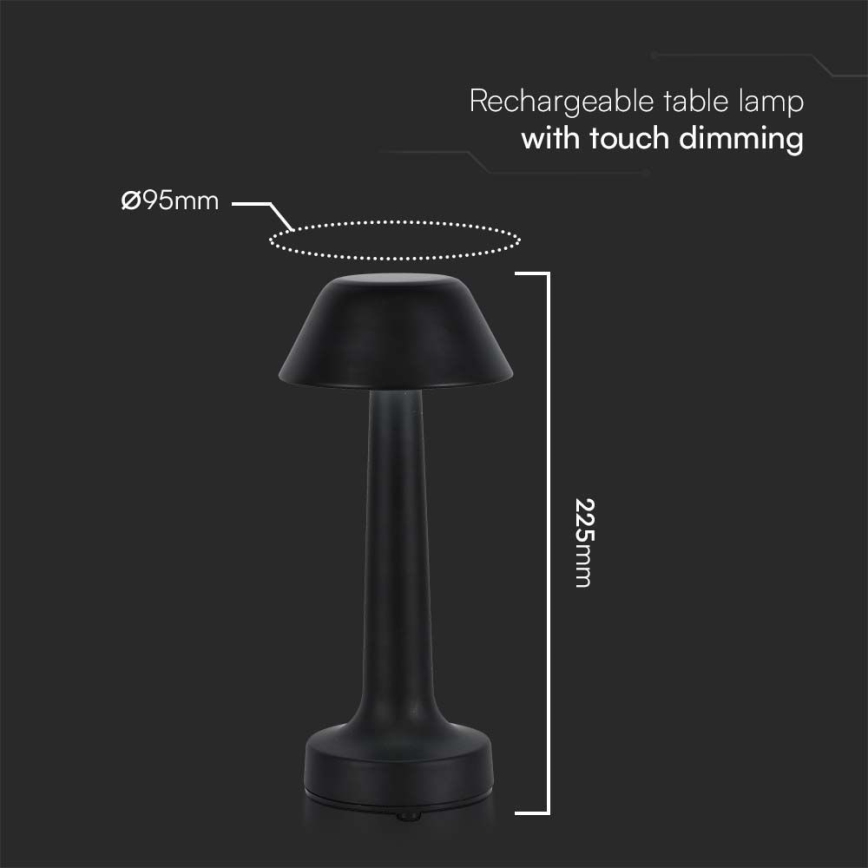 LED Dimmable rechargeable touch table lamp LED/1W/5V 3000-6000K 1800 mAh black