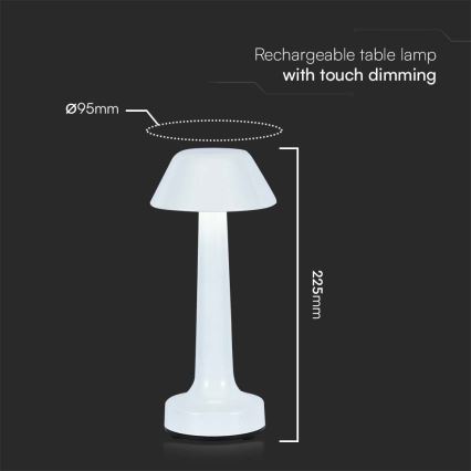 LED Dimmable rechargeable touch table lamp LED/1W/5V 3000-6000K 1800 mAh white