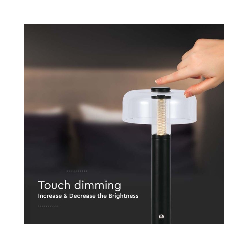 LED Dimmable rechargeable touch table lamp LED/1W/5V 3000K 1800 mAh black