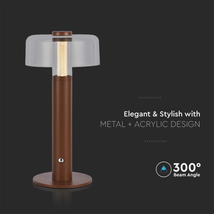LED Dimmable rechargeable touch table lamp LED/1W/5V 3000K 1800 mAh brown