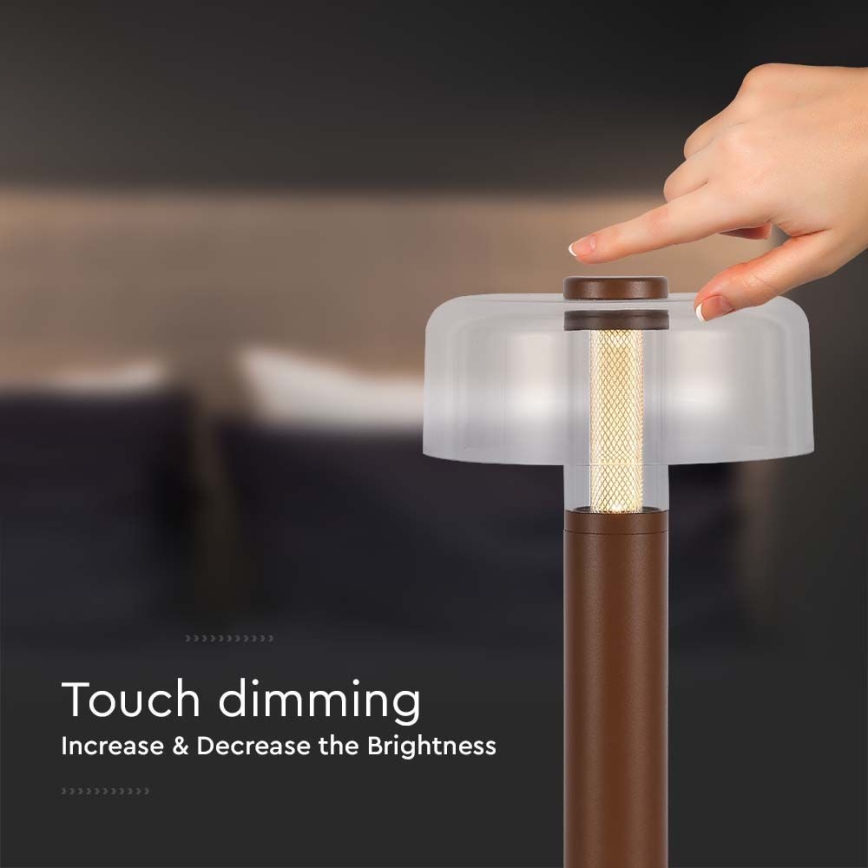 LED Dimmable rechargeable touch table lamp LED/1W/5V 3000K 1800 mAh brown