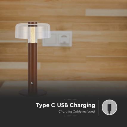 LED Dimmable rechargeable touch table lamp LED/1W/5V 3000K 1800 mAh brown