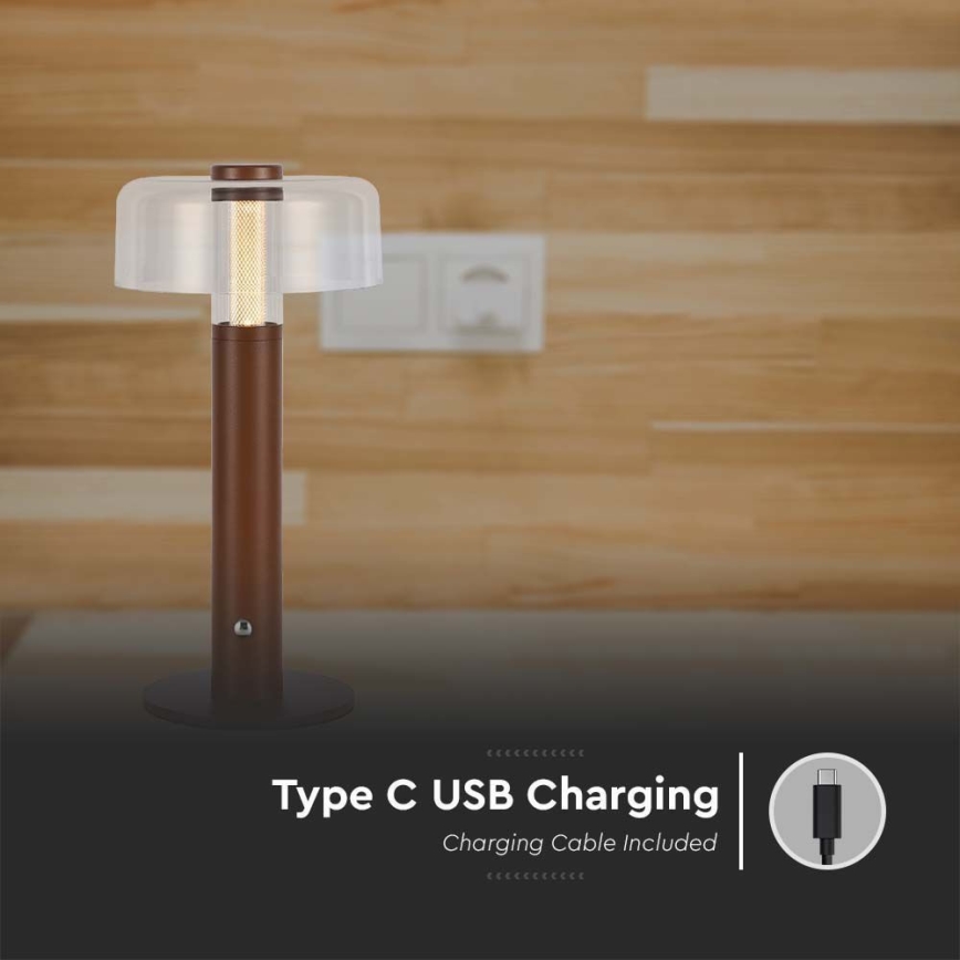 LED Dimmable rechargeable touch table lamp LED/1W/5V 3000K 1800 mAh brown