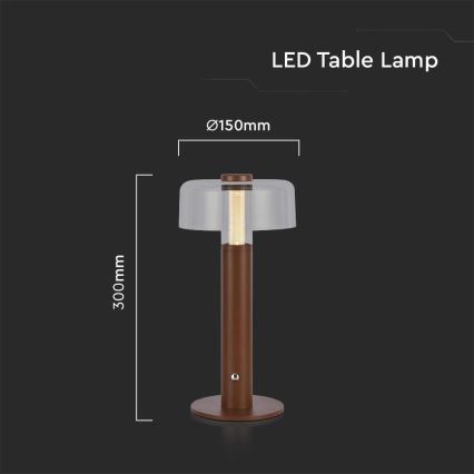 LED Dimmable rechargeable touch table lamp LED/1W/5V 3000K 1800 mAh brown
