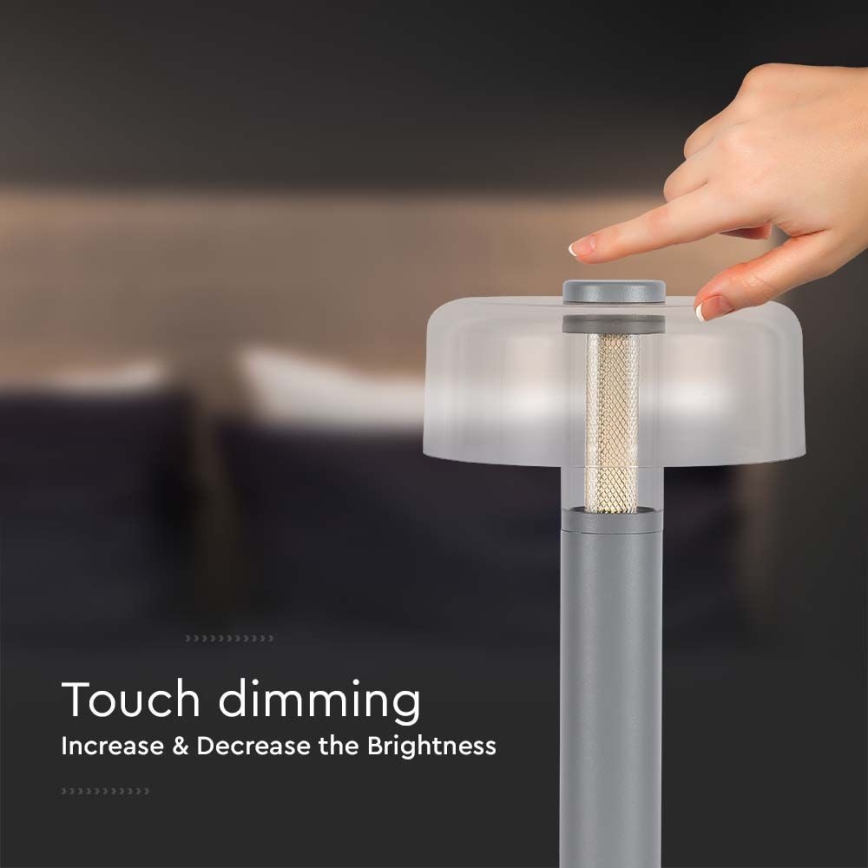 LED Dimmable rechargeable touch table lamp LED/1W/5V 3000K 1800 mAh grey