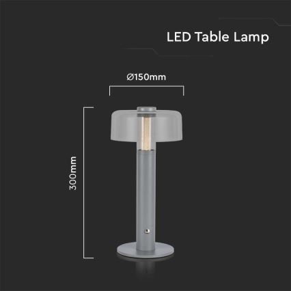 LED Dimmable rechargeable touch table lamp LED/1W/5V 3000K 1800 mAh grey