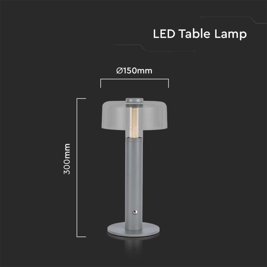 LED Dimmable rechargeable touch table lamp LED/1W/5V 3000K 1800 mAh grey