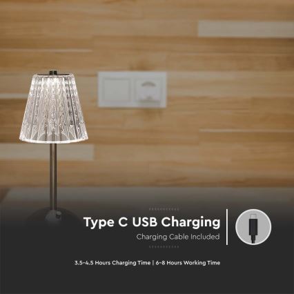 LED Dimmable rechargeable touch table lamp LED/2,4W/5V 3000-6000K 1800 mAh shiny chrome