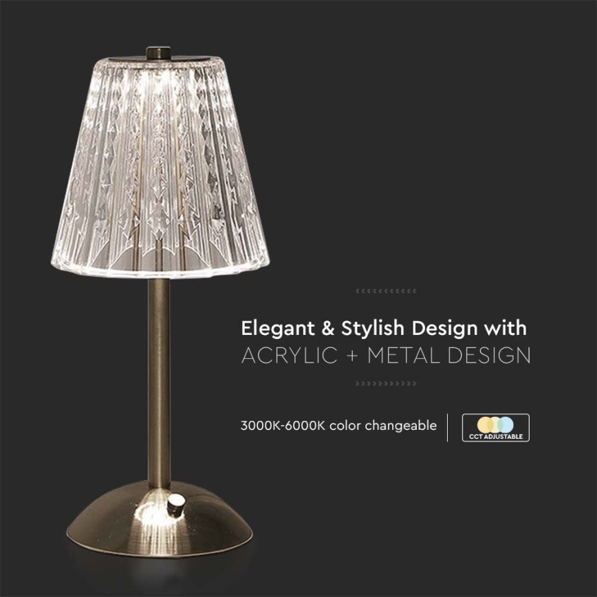 LED Dimmable rechargeable touch table lamp LED/2,4W/5V 3000-6000K 1800 mAh shiny chrome