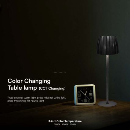 LED Dimmable rechargeable touch table lamp LED/2,7W/5V 3000/4000/6000K 1800 mAh black