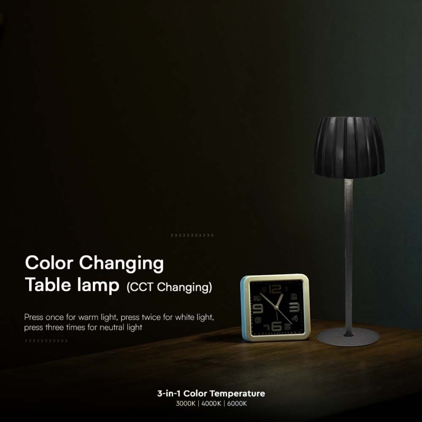 LED Dimmable rechargeable touch table lamp LED/2,7W/5V 3000/4000/6000K 1800 mAh black