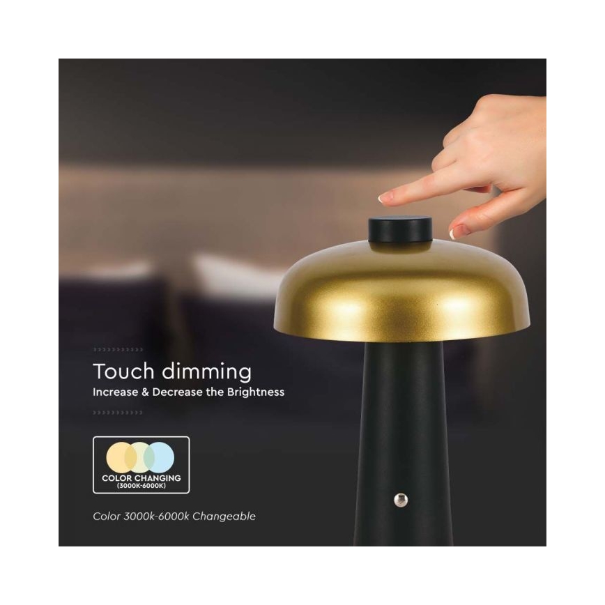 LED Dimmable rechargeable touch table lamp LED/3W/5V 3000-6000K 1800 mAh black/gold