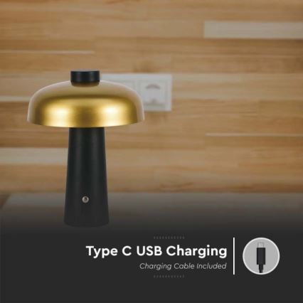 LED Dimmable rechargeable touch table lamp LED/3W/5V 3000-6000K 1800 mAh black/gold