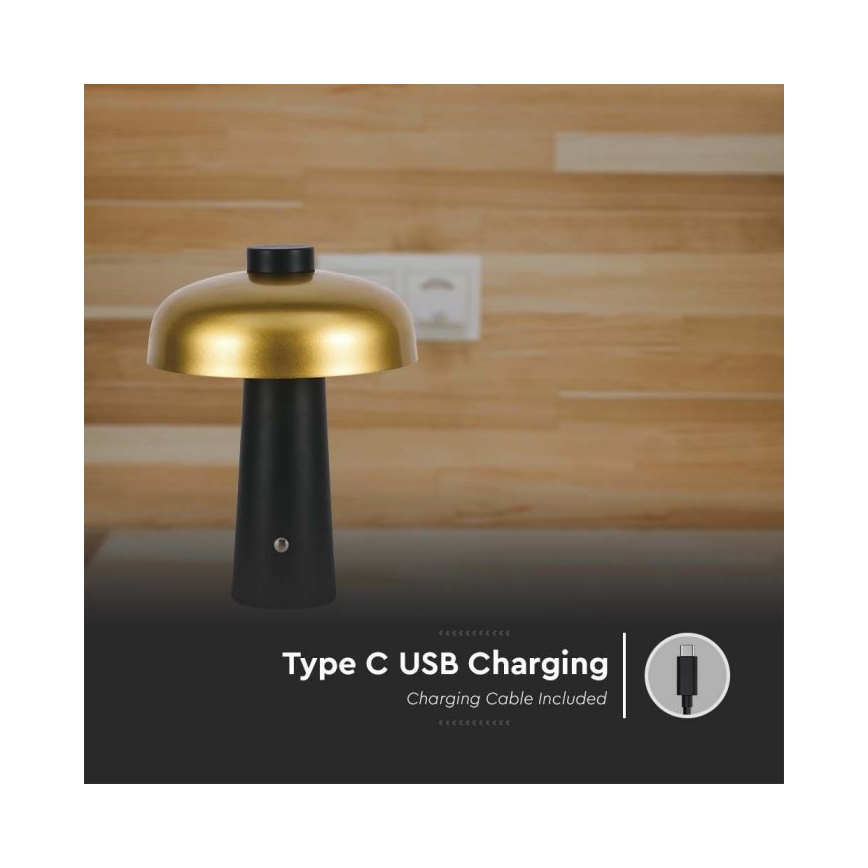 LED Dimmable rechargeable touch table lamp LED/3W/5V 3000-6000K 1800 mAh black/gold
