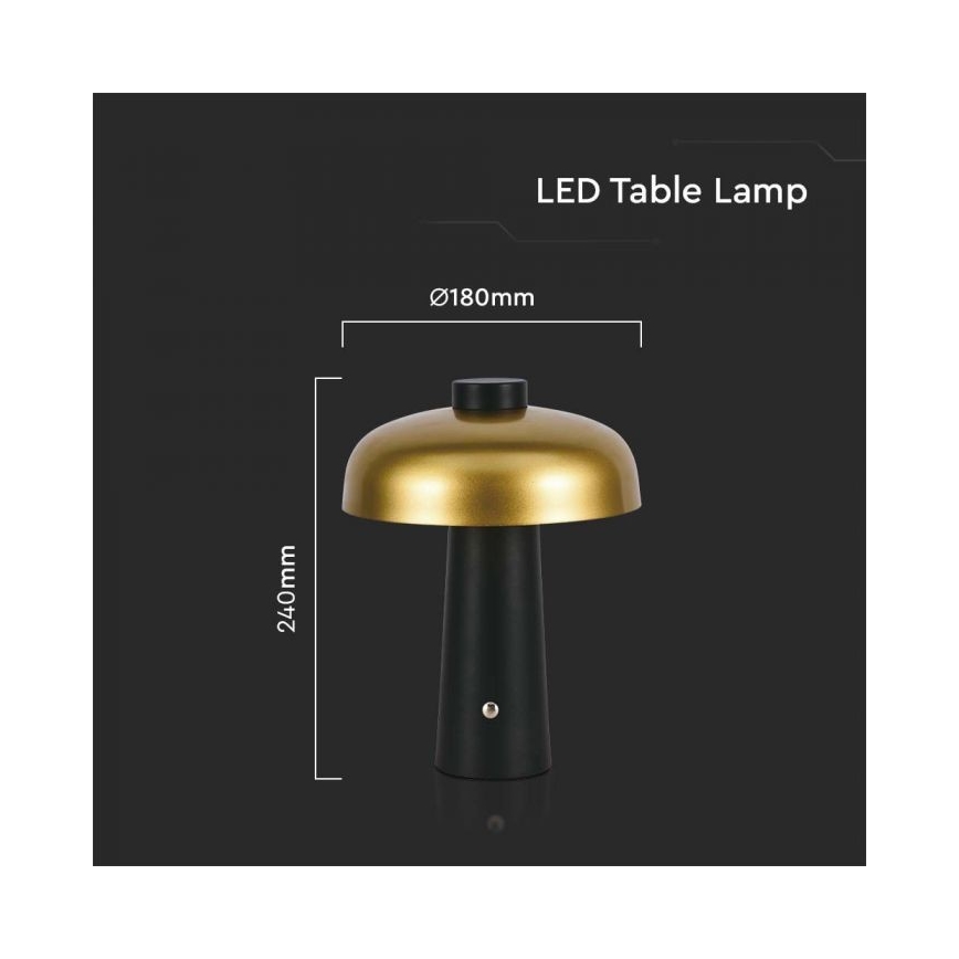 LED Dimmable rechargeable touch table lamp LED/3W/5V 3000-6000K 1800 mAh black/gold