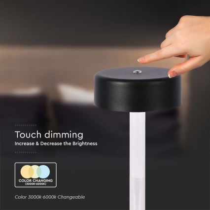 LED Dimmable rechargeable touch table lamp LED/3W/5V 3000-6000K 2400 mAh black