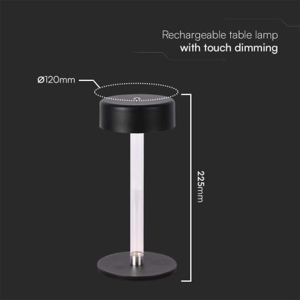 LED Dimmable rechargeable touch table lamp LED/3W/5V 3000-6000K 2400 mAh black