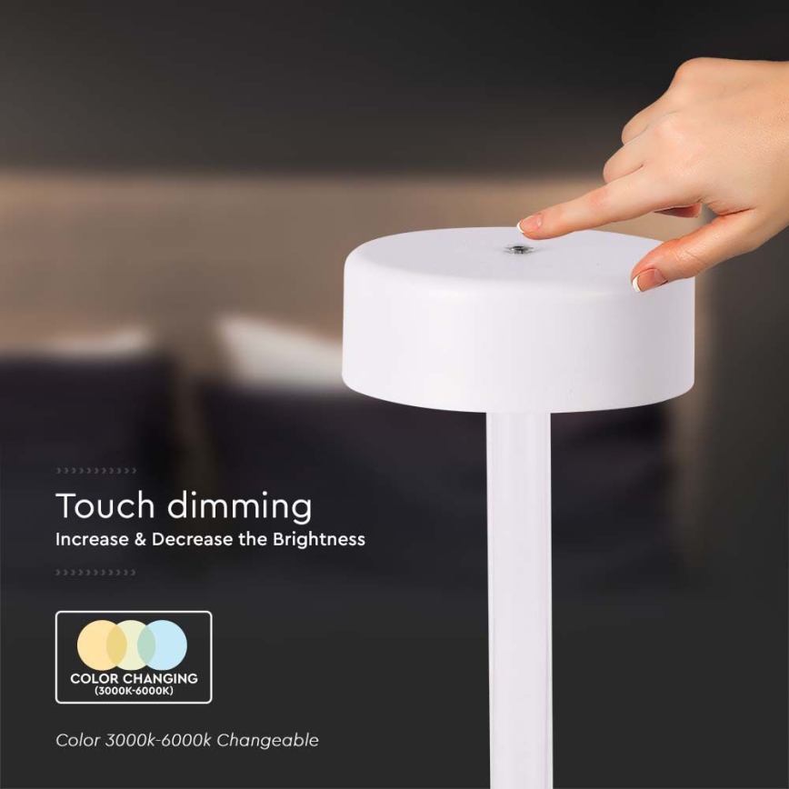 LED Dimmable rechargeable touch table lamp LED/3W/5V 3000-6000K 2400 mAh white