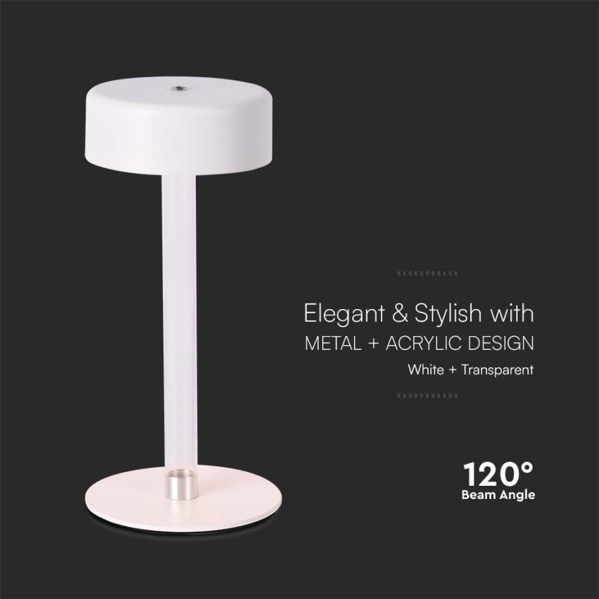 LED Dimmable rechargeable touch table lamp LED/3W/5V 3000-6000K 2400 mAh white