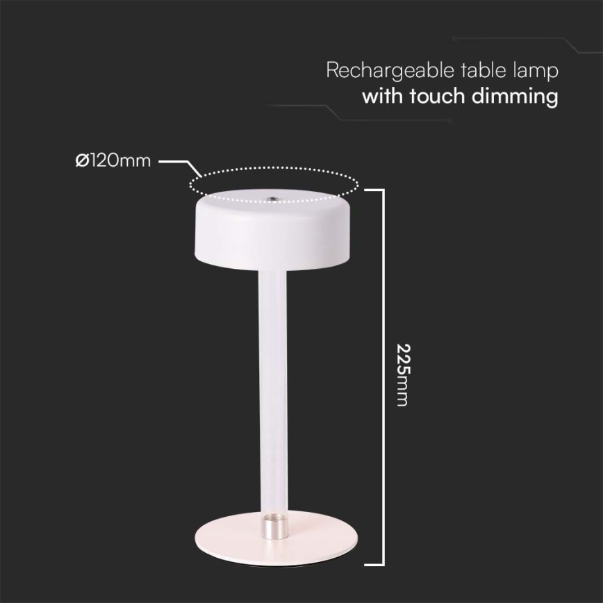 LED Dimmable rechargeable touch table lamp LED/3W/5V 3000-6000K 2400 mAh white