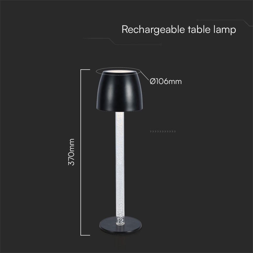 LED Dimmable rechargeable touch table lamp LED/3W/5V 3000K 1800 mAh black