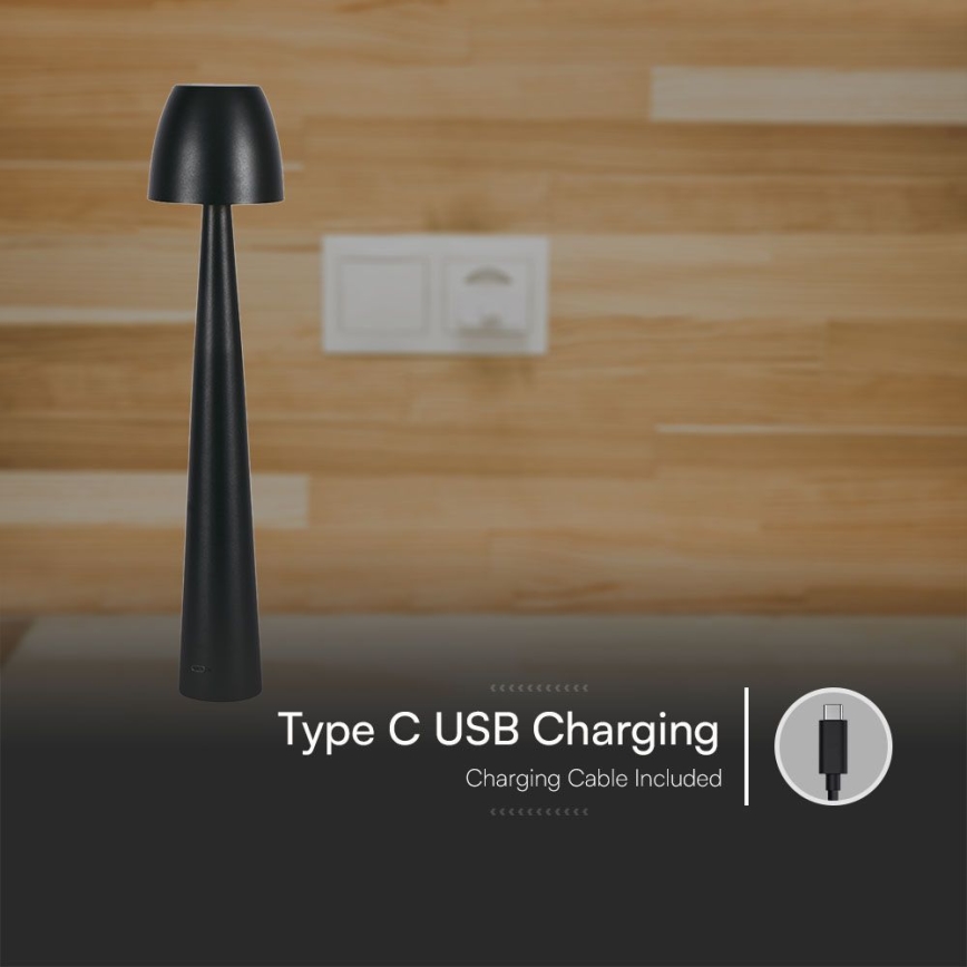 LED Dimmable rechargeable touch table lamp LED/3W/5V 3000-6000K 1800 mAh black