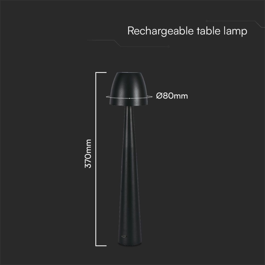 LED Dimmable rechargeable touch table lamp LED/3W/5V 3000-6000K 1800 mAh black