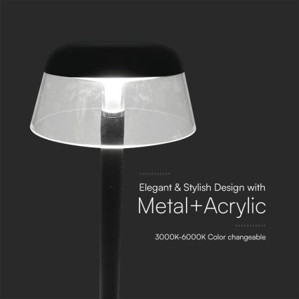 LED Dimmable rechargeable touch table lamp LED/3W/5V 3000-6000K 1800 mAh black