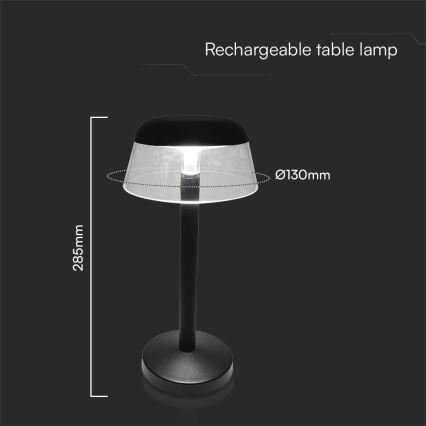 LED Dimmable rechargeable touch table lamp LED/3W/5V 3000-6000K 1800 mAh black