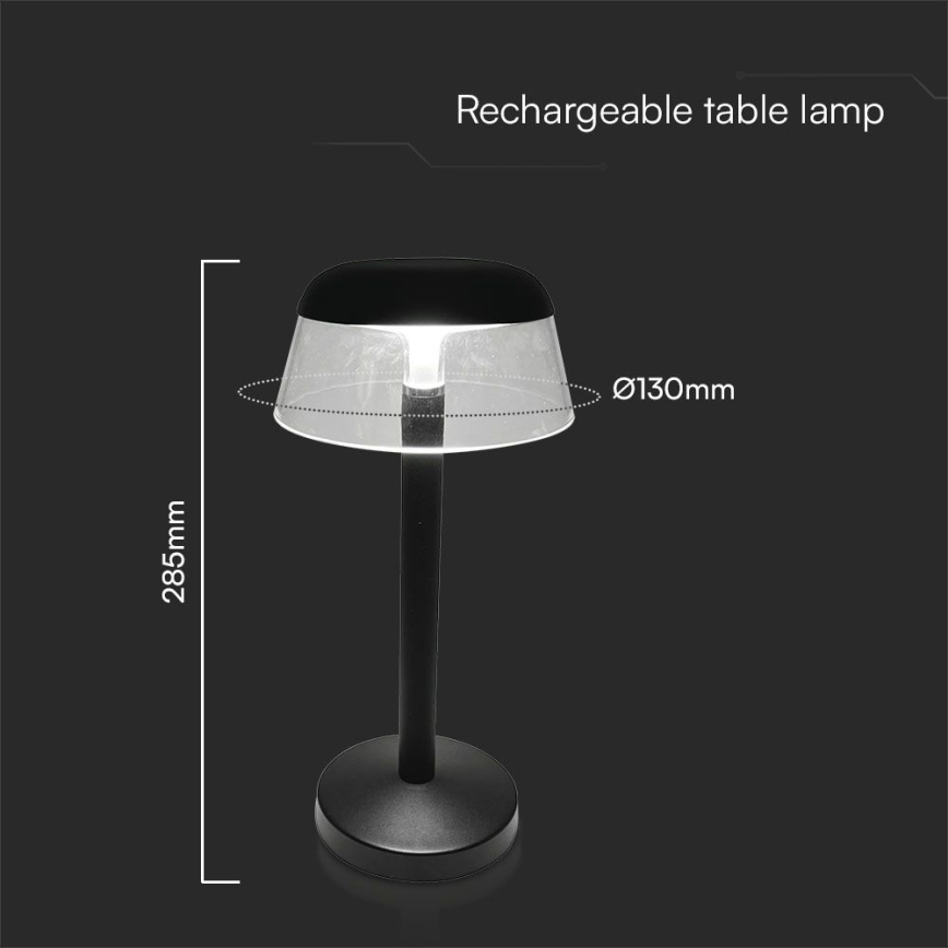 LED Dimmable rechargeable touch table lamp LED/3W/5V 3000-6000K 1800 mAh black