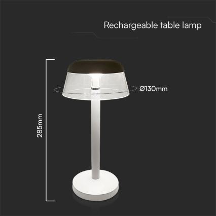 LED Dimmable rechargeable touch table lamp LED/3W/5V 3000-6000K 1800 mAh white