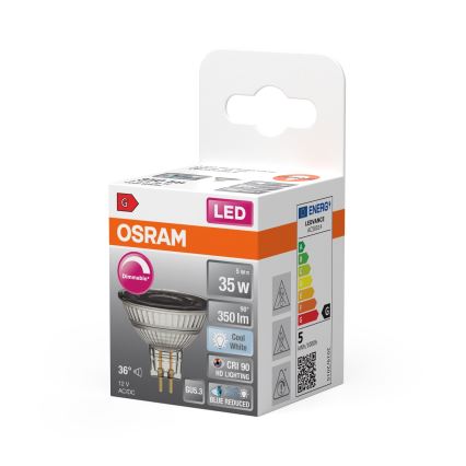 LED Dimmable Reflector Lamp MR16 GU5.3/5W/12V 4000K 36° CRI 90 - Osram