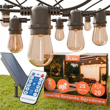 LED Dimmable Solar Decorative String Lights 20xE27/0.3W/3/5V USB 2400 mAh 20.62 m IP65 black + remote control