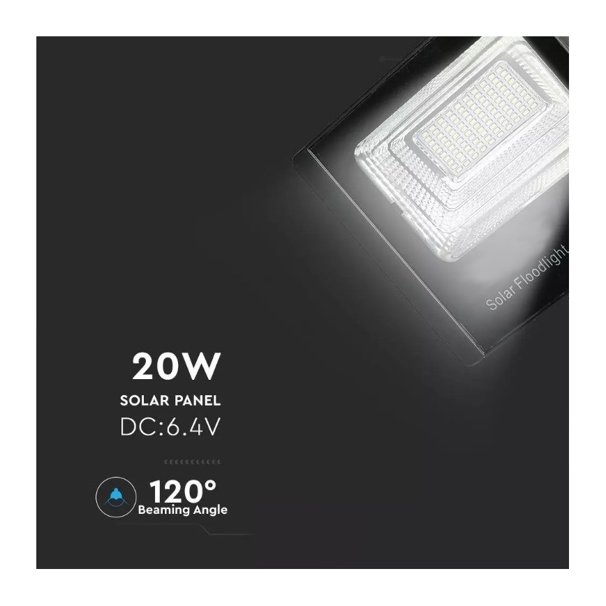 LED Dimmable solar floodlight LED/20W/6,4V 4000K IP65 10000 mAh + remote control