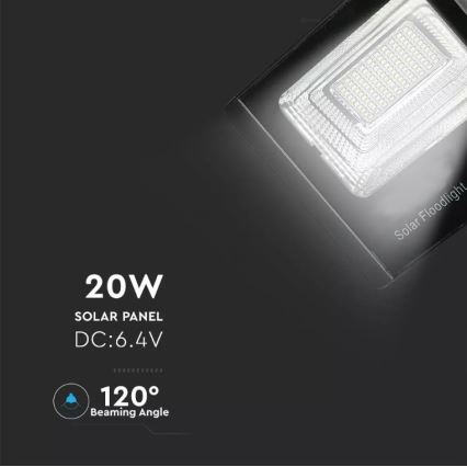LED Dimmable solar floodlight LED/20W/6V 6000K IP65 + remote control