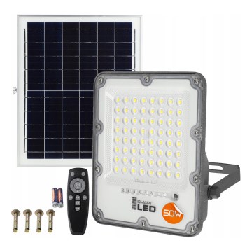 LED Dimmable Solar Floodlight LED/50W/3.2V 5000K 6000 mAh IP65 Black + Remote Control