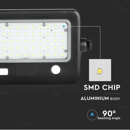 LED Dimmable solar floodlight with a sensor LED/10W/3,7V 4000K IP65 + USB port