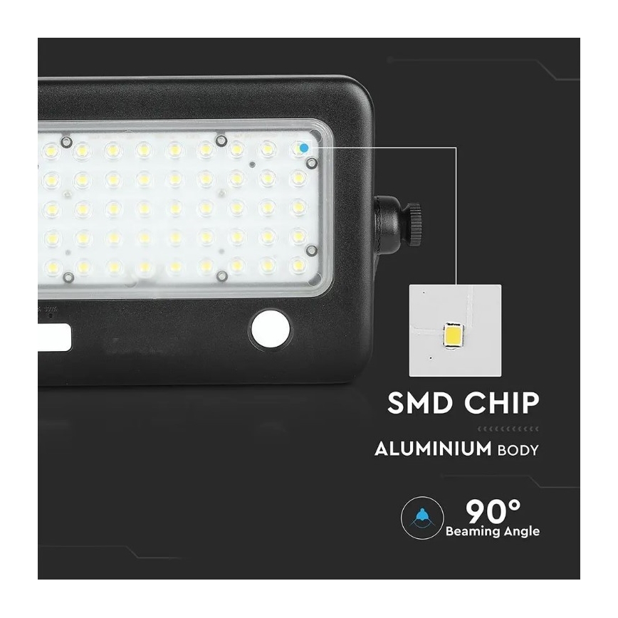 LED Dimmable solar floodlight with a sensor LED/10W/3,7V 4000K IP65 + USB port